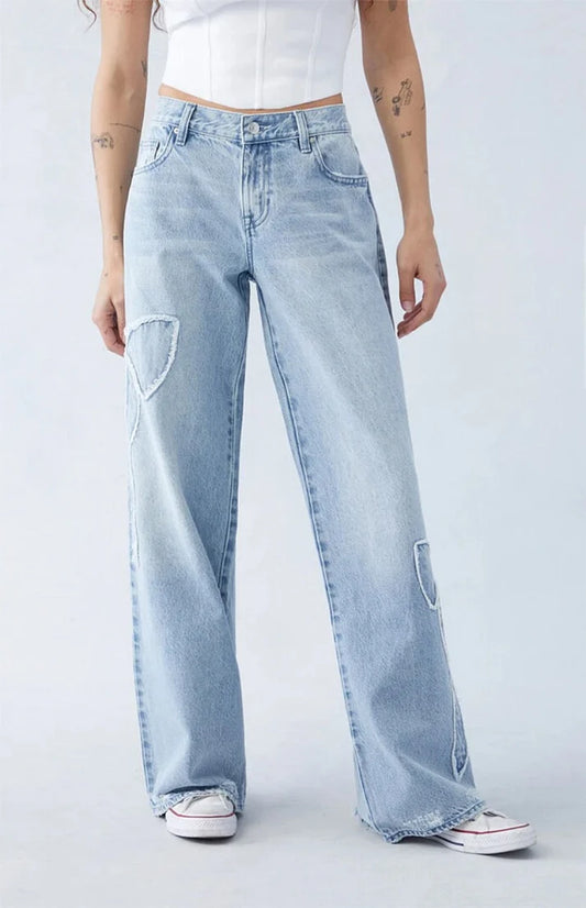 Low rise baggy bow jeans